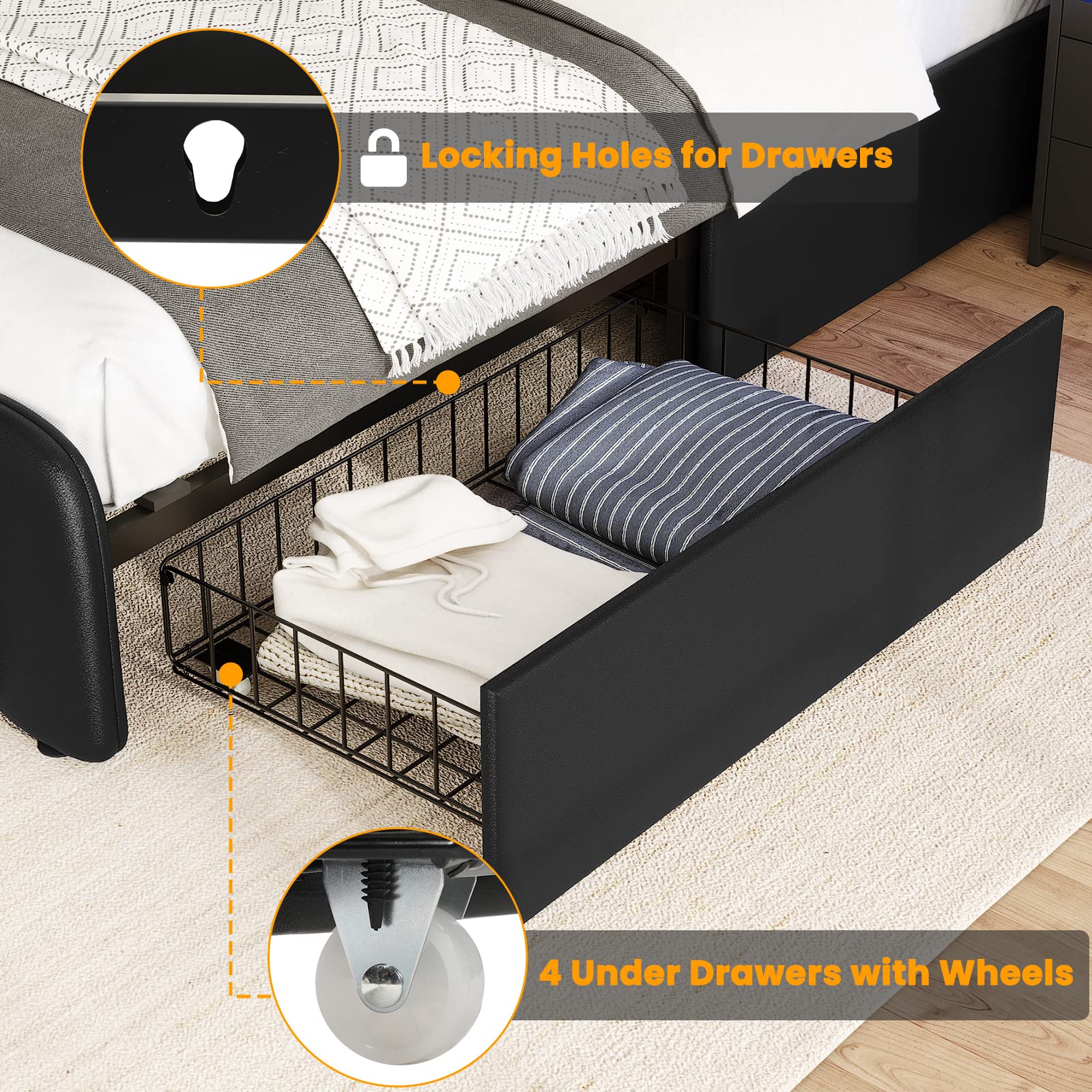 Mua AOGLLATI Full Size Bed Frame with Headboard, 4 Storage Drawers, LED ...
