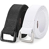 JASGOOD Men Canvas Fabric Belts Casual Web Cloth Belts with Black Double Ring Buckle 2 Pack