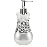 Creative Scents Crackled Glass Silver Hand Soap Dispenser for Bathroom, Decorative Countertop Lotion Dispenser, Elegant Liquid Soap Dispenser with Sturdy Pump for Classic Bathroom Décor