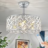 CATINER Chrome Crystal Caged Ceiling Fans with