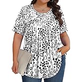 Womens Plus Size Tops Tunic Short Sleeve Crew Neck Shirts Casual Soft Blouse 1X-5X