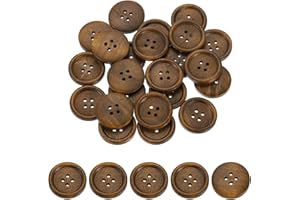 uxcell 50Pcs Wooden Buttons, 25mm(1") 4 Hole Round Wood Sewing Button Craft Flatback for Sewing DIY Craft Clothing, Brown