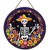 Day of The Dead Decorations Dia De Los Muertos Wooden Door Sign Mexican Sugar Skull Marigolds Floral Decor Day of The Dead Decorations for Home Party