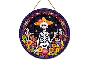YARCOOLY Day of The Dead Decorations Dia De Los Muertos Wooden Door Sign Mexican Sugar Skull Marigolds Floral Decor Day of The Dead Decorations for Home Party