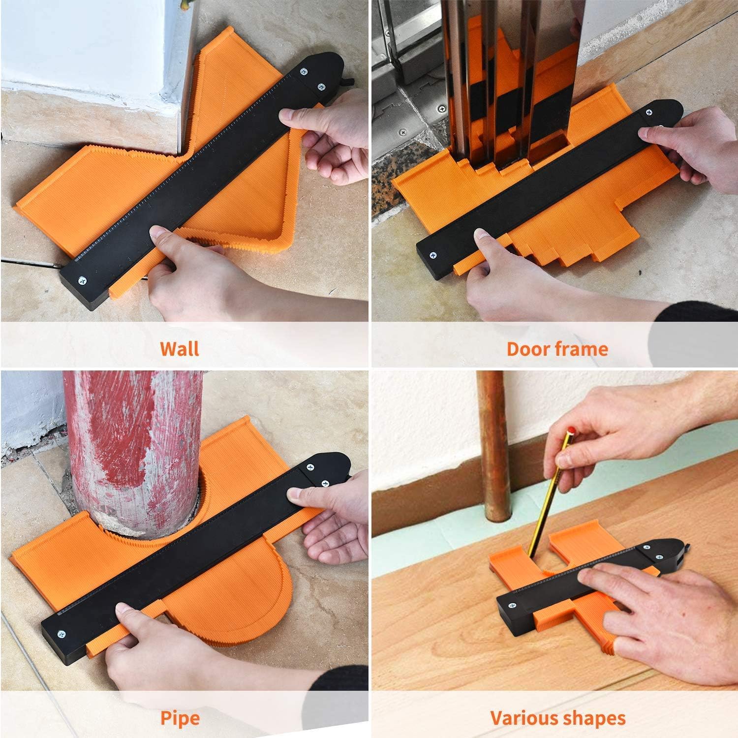 Contour Gauge Duplicator with Lock, GOXAWEE Widen Shape Duplication Gauge Tool 5”& 10”, 2 Pack Master Outline Measuring Plastic Ruler for Corners, Woodworking Templates, Tiles and Laminate (Orange) - - 