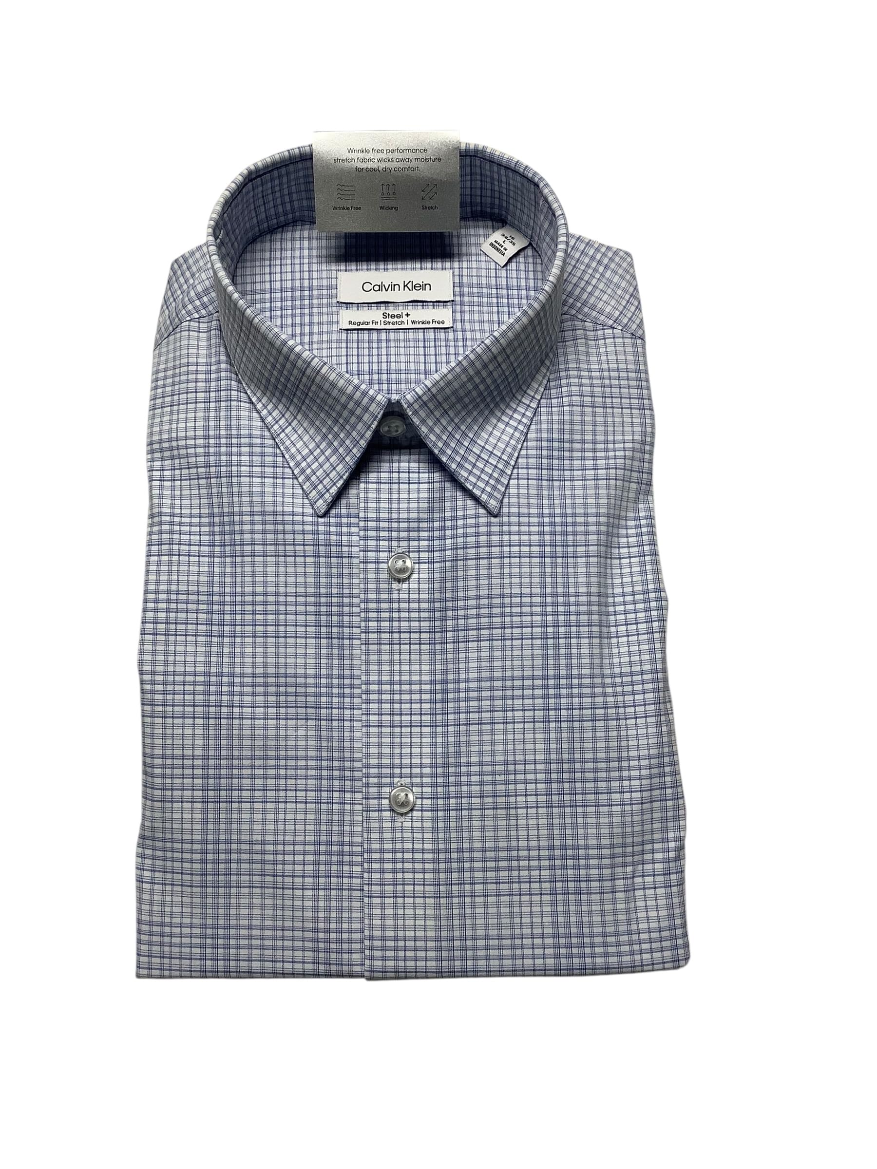 Calvin Klein Men’s Dress Shirts Non Iron Stretch Regular Fit Check Navy