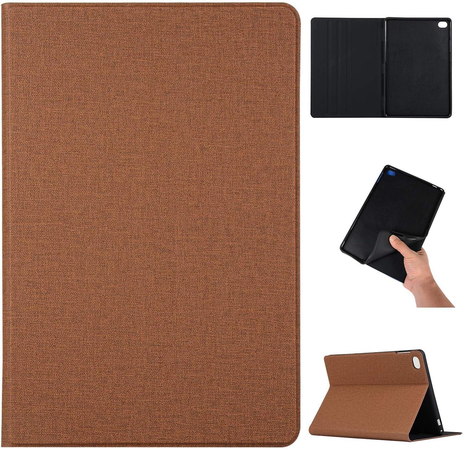 Amaxy Perfect for Huawei MediaPad M5 Lite 10 Case, Slim Muti-Angle Stand Flip Tablet Cover Soft Silicone Back Case Vintage Denim Case for Huawei MediaPad M5 Lite 10.1" 2018 -Brown