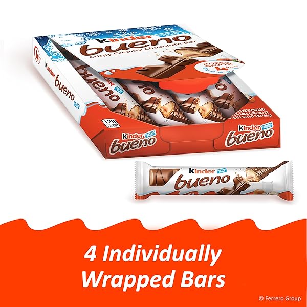 KINDER BUENO, CRISPY CREAMY CHOCOLATE BARS WITH HAZELNUT CREAM, STOCKING STUFFERS, INDIVIDUALLY WRAPPED, 10 – PACK, 3 OZ EACH