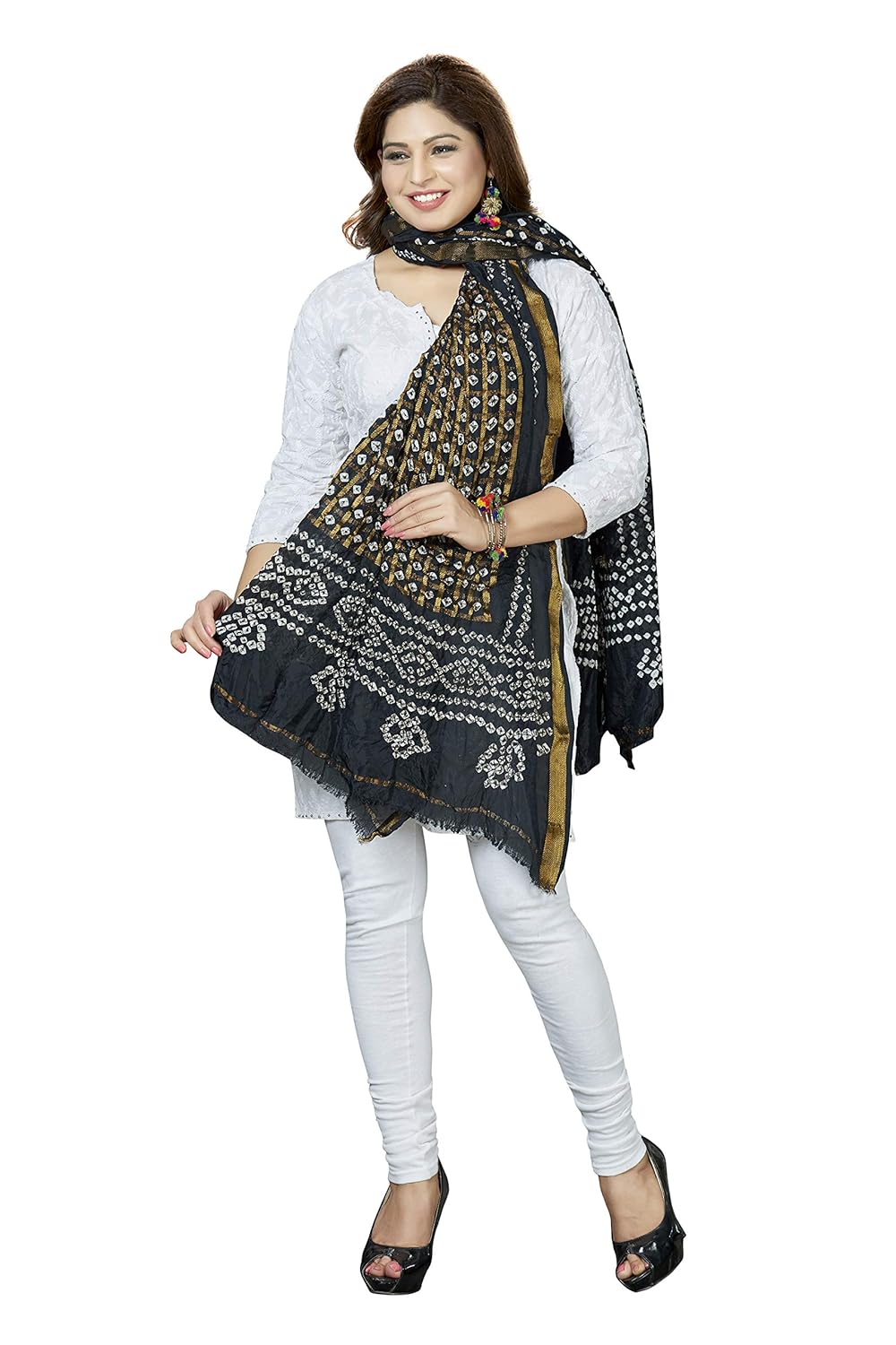 rani saahiba women's art silk zari gharchola bandhej dupatta