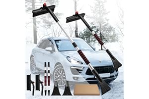 CHANGE MOORE 3-in-1 Ice Scraper and Brush for Car 2Pcs, 24-36.7'' Snow Scraper with Brush Extendable, Snow Brush and Ice Scraper with Foam Grip for SUV,Truck 360° Ratation Snow Brush Head for Car