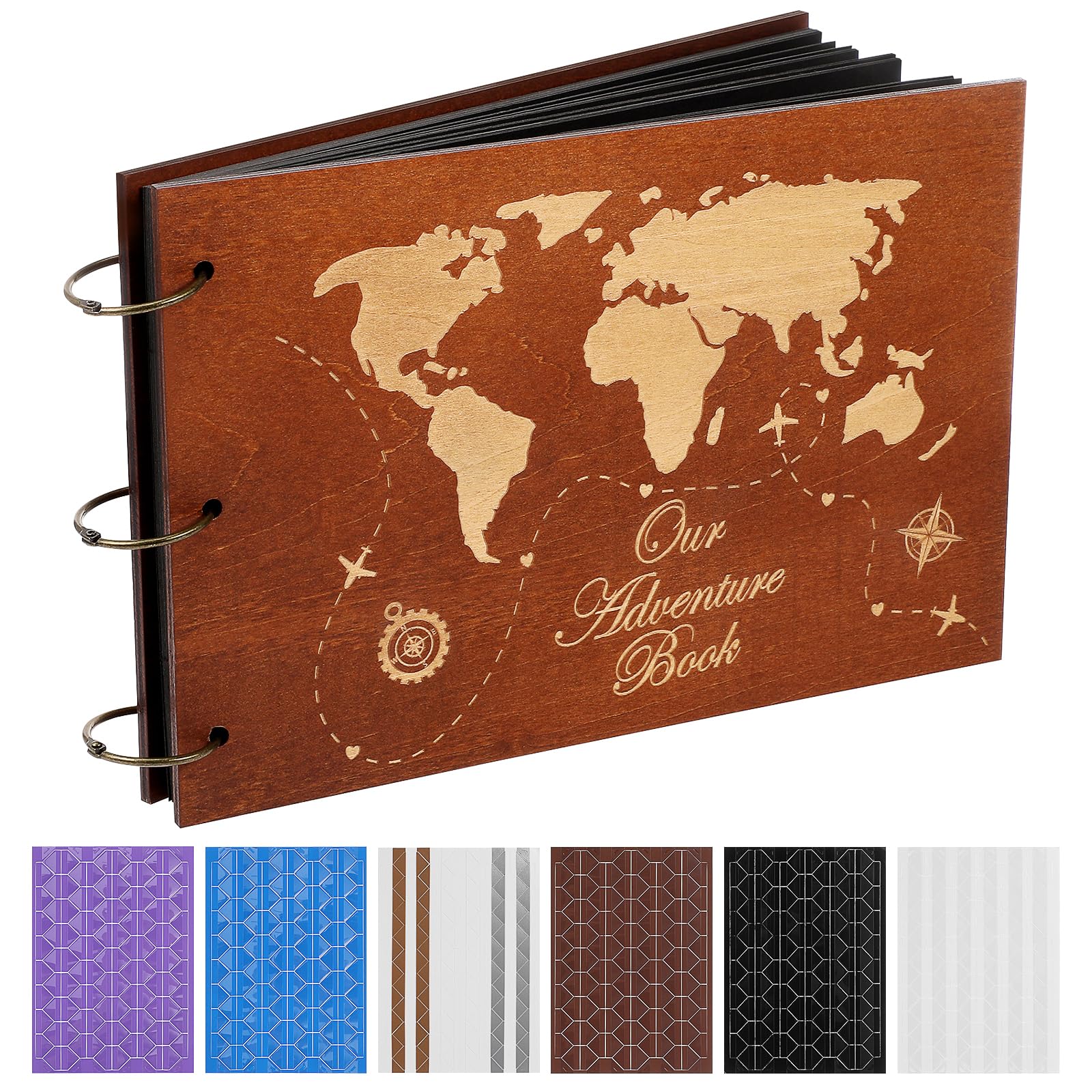 PartyKindom Wooden Anniversary Scrapbook Photo Album, for Wedding, Anniversary, Mother's Day, Graduation Travel Memory, Birthday - Box Package, 80 Pages, 6 Photo Sticker