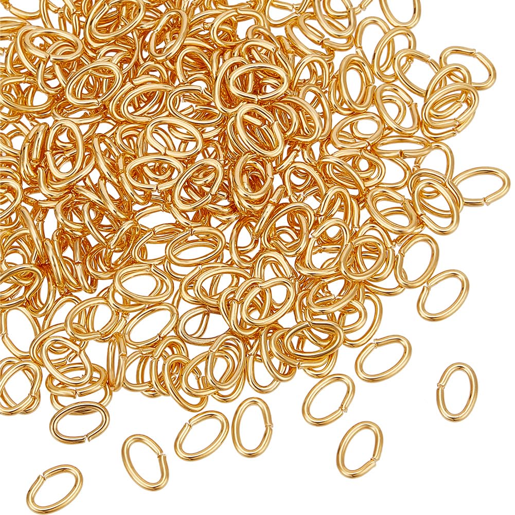 Beebeecraft 1 Box 300Pcs 18K Gold Plated Open Jump Rings Oval Linking Rings Connectors Jewelry Links for DIY Jewellery Making Findings