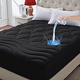 ELVEN HOME Queen Size Mattress Pad Waterproof, Pillow Top Cooling Mattress Topper Cover, Quilted Fitted Mattress Protector Washable, Deep Pocket 8-21" (60x80 inch, Black)