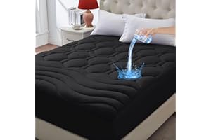 ELVEN HOME King Size Mattress Pad Waterproof Soft Cooling King Mattress Topper Noiseless Urine Proof Mattress Protector Cover Breathable Quilted Fitted Mattress Pad Deep Pocket 8-21”, Black