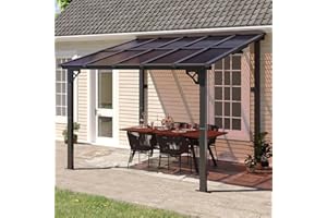 Aoxun 10’x 10’ Premium Gazebo with Aluminum Frame, Wall Mounted Gazebos Pergola, Outdoor Patio Lean to Gazebo,Gazebo Awnings with Sloped Roof, for Backyard, Porch, Deck