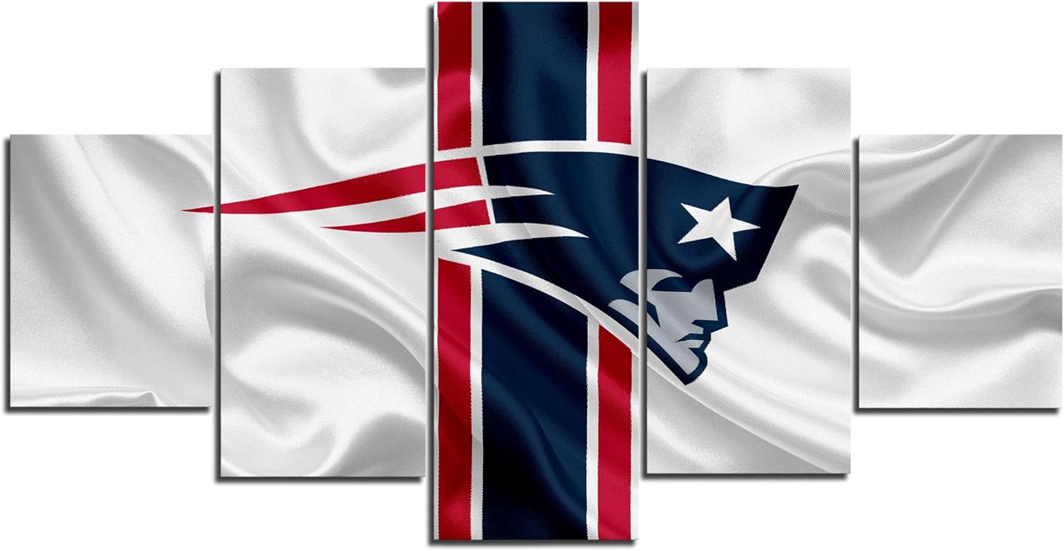 New England Patriots NFL Foolball Art Canvas Posters Home Decor Wall Art 5 Pieces Paintings for Living Room HD Prints Sports Pictures (S,No Framed)
