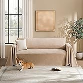 Maymiss Couch Cover for Dogs Sectional Sofa Covers Washable for 2 Cushion Couch, Chenille Couch Cover Blanket, Sectional Sofa Slipcovers, Multi-Use Furniture Protector for Kids, Pets, 71" X118", Sand