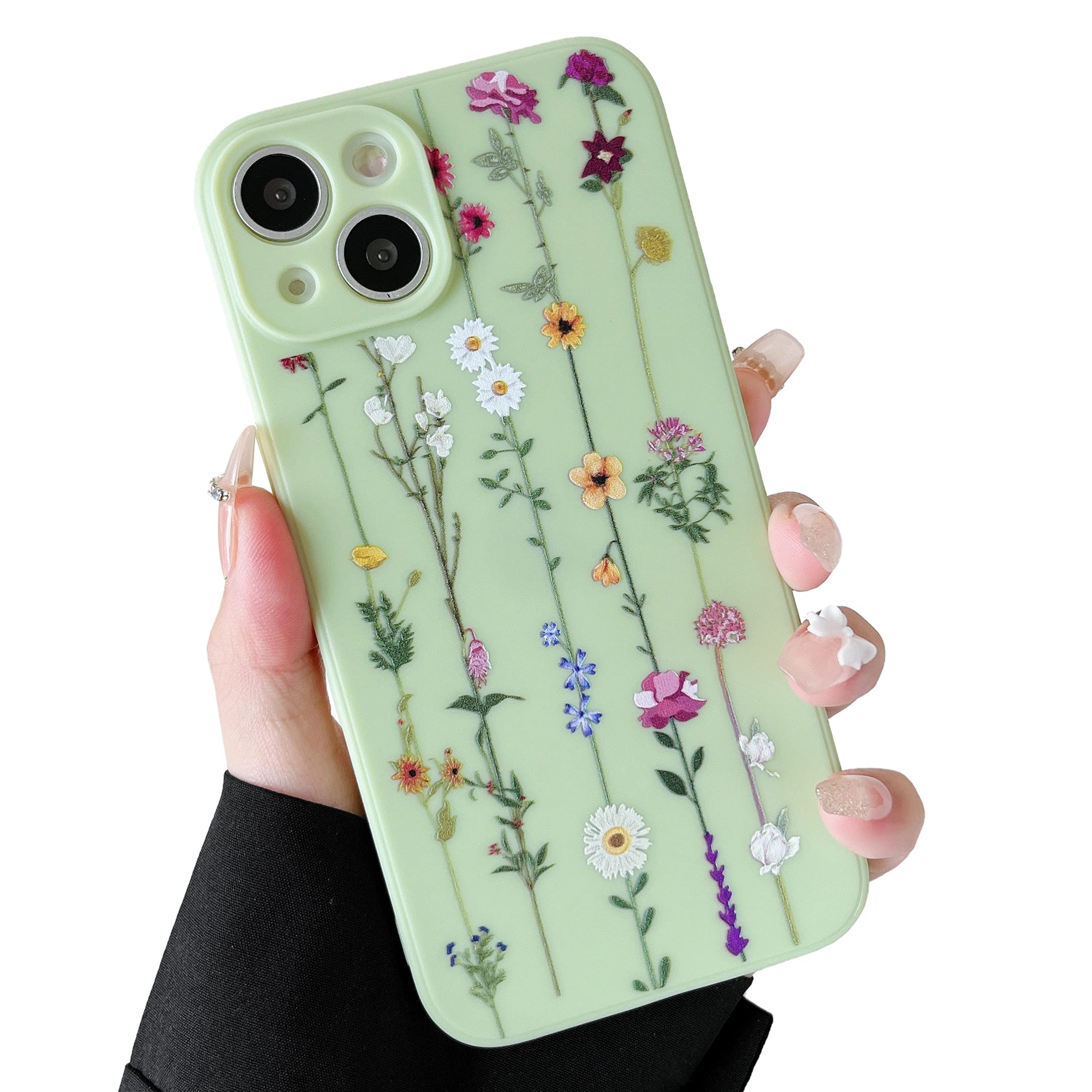 ZTOFERA Floral Case Compatible with iPhone 14 6.1-Inch, Cute Climbing Flower Pattern Soft Phone Cover for Girls Women, Green
