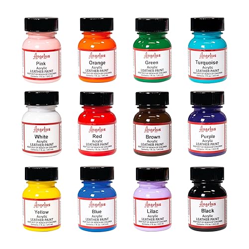 Angelus Brand Acrylic Paint Starter Kit 12 1oz Leather Vinyl