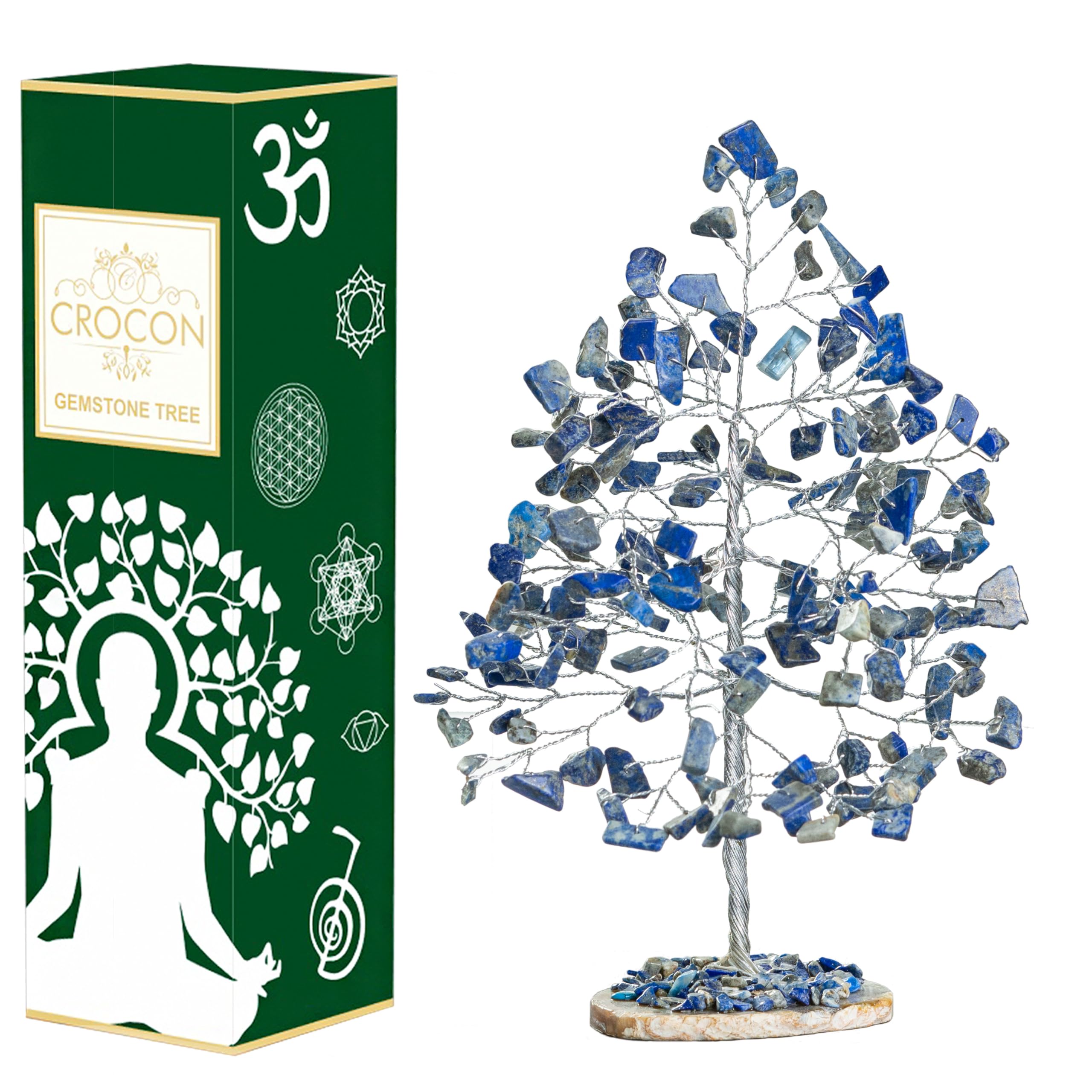 Photo 1 of Lapis Lazuli Chakra Tree of Life - Crystal for Positive Energy, Geode Agate Slice Base, Handmade Gemstone - Feng Shui Decor, Money Bonsai - Blue Healing Stones, Spiritual Gift