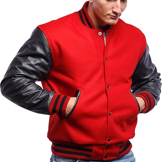 Letterman Jacket (16 Color Options) S to 5XLScarlet Wool, Black