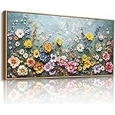 imjiayu Floral Wall Art, Large Framed Wall Art, Flower Pictures Wall Decor, Colorful Textured Wildflowers Art Prints, Nature Landscape Paintings for Living Room Bedroom Kitchen Farmhouse 20"x40"