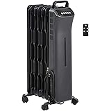 Amazon Basics Portable Digital Radiator Heater with 7 Wavy Fins and Remote Control, Black, 1500W