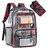 Bluboon Clear Backpack Heavy Duty Kids Boys Clear Bookbag See Through Backpacks with Pencil Case for College Work (Transparent Red)