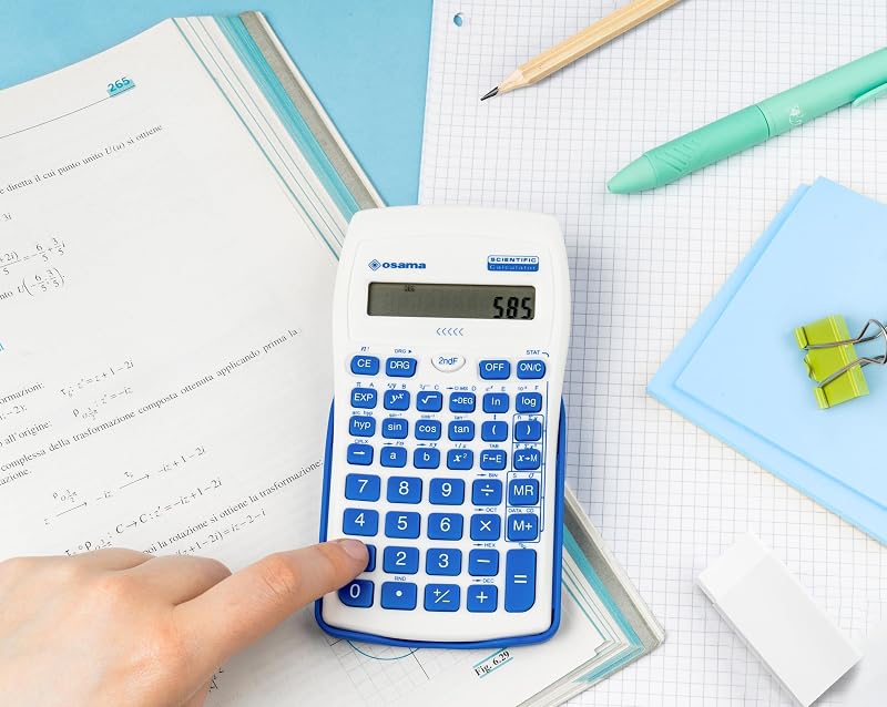 - Wissenschaftlicher Taschenrechner mit 56 Funktionen, 10 Mantissa-Ziffern und 2 Exponenten, Schulsachen mit Schiebehülle für staatliche Prüfungen - Schulmaterial für Back to School, Blau