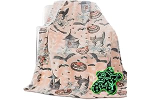 UOFON Halloween Pumpkin Blanket Kids Glow in The Dark Blanket Black Cat Halloween Decor Gifts for Women Boys Girls 50"x60"