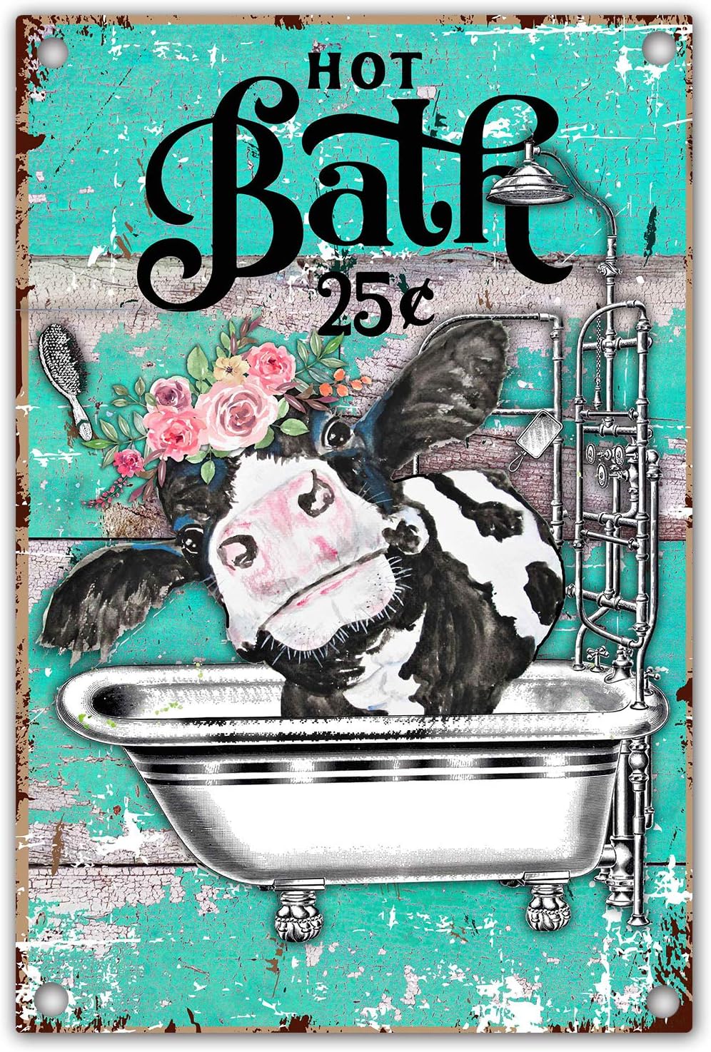 vizuzi Funny Bathroom Quote Metal Tin Sign Wall Decor, Vintage Cow Tin Sign for Office/Home/Classroom Bathroom Decor Gifts - Best Farmhouse Decor Gift Ideas for Friends