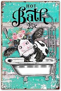 vizuzi Funny Bathroom Quote Metal Tin Sign Wall Decor, Vintage Cow Tin Sign for Office/Home/Classroom Bathroom Decor Gifts - Best Farmhouse Decor Gift Ideas for Friends