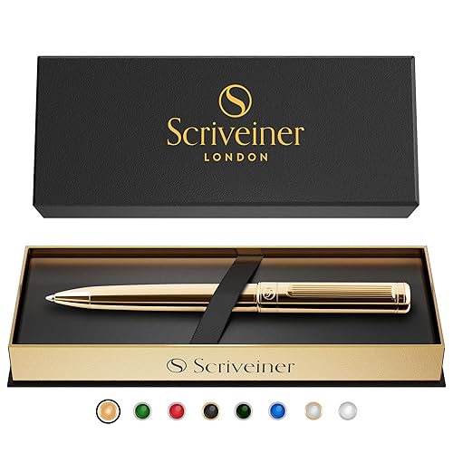 Scriveiner Gold Ballpoint Pen Stunning Luxury Pen, Real Gold Plating,  Schmidt Black Refill, Best Ball Pen Gift Set for Men Women, Professional 