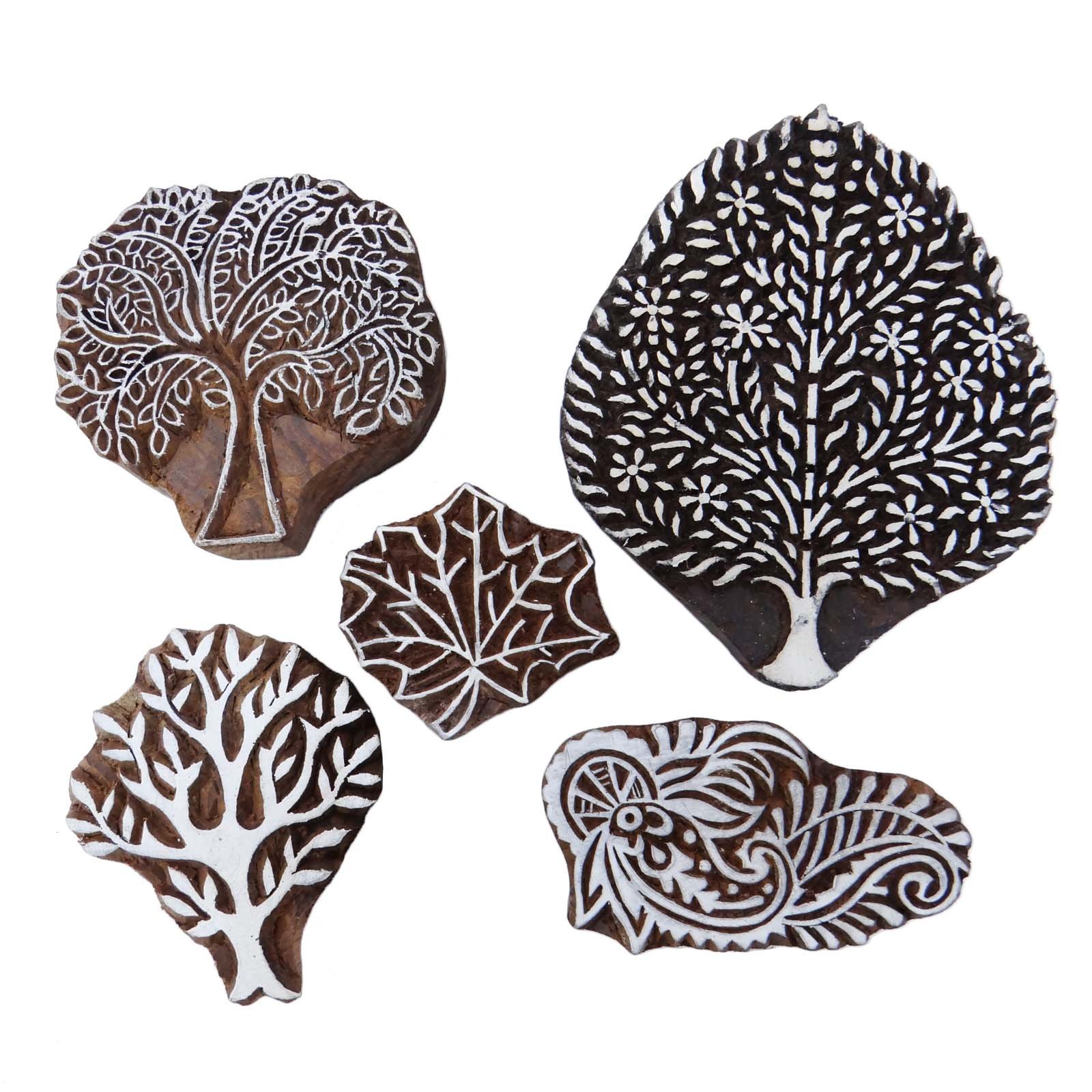 Knitwit Lot Of 5 Pcs Hand Carved Printing Block Wooden Pottery Stamps Woodblock Stamp