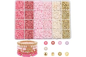 LLCHUNYUN 4280PCS Valentine's Day Clay Beads Bracelet Making Kit 6mm Pink Clay Beads Friendship Bracelets Making Gold Spacer Heishi Polymer Clay Beads for Girl Adults（Pink
