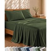 California Design Den 100% Viscose from Bamboo Sheets Queen, Dark Olive | Cooling &amp; Silky Soft Sheets for Hot Sleepers, 4-Pc Set with 18" Extra Deep Pockets, OEKO-TEX