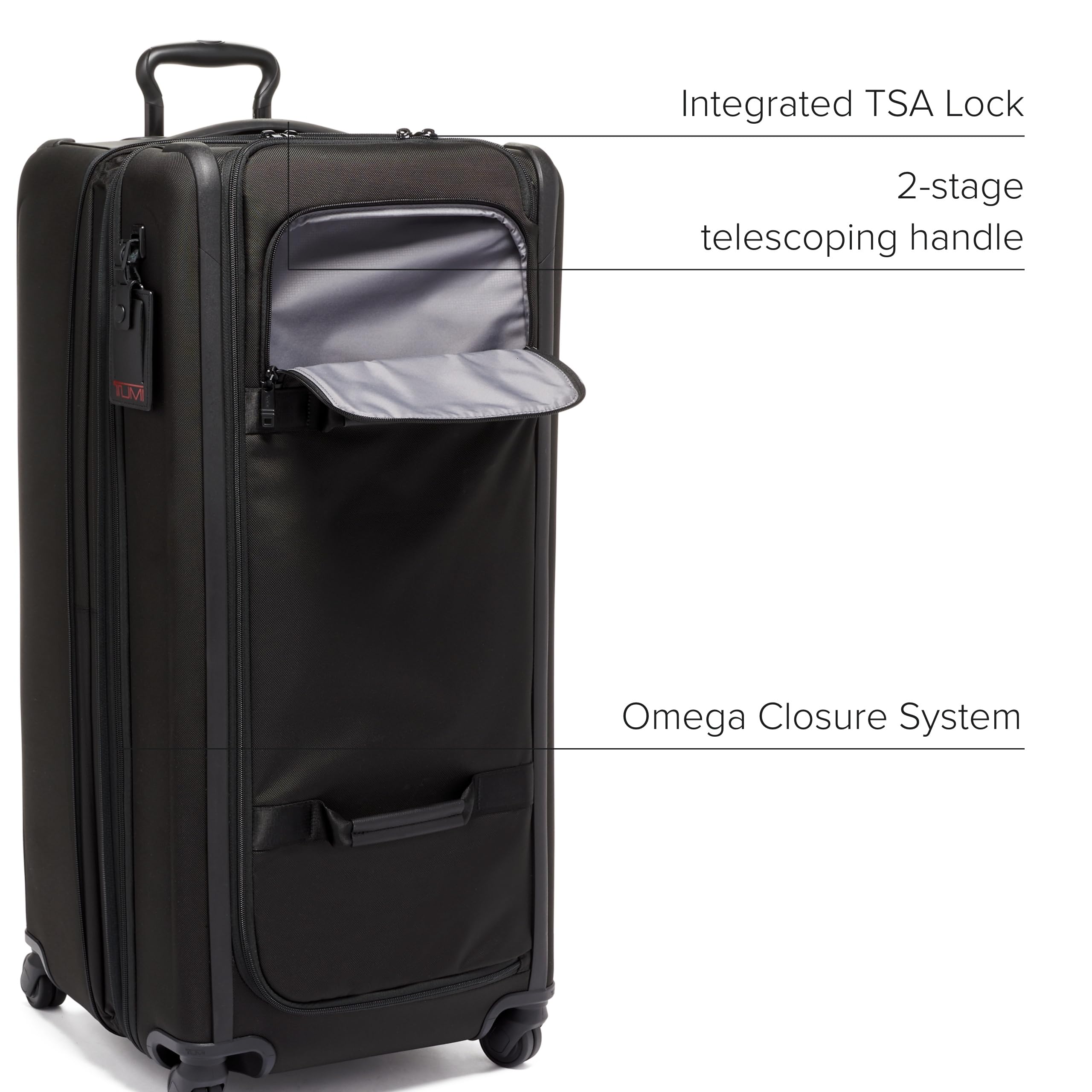 TUMI Alpha Tall 4-Wheeled Duffel Packing Case - Hybrid Travel Suitcase with Integrated Shelving - Black