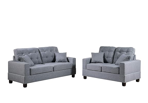 Poundex Bobkona Aria 2 Piece Sofa and Loveseat Set, Grey