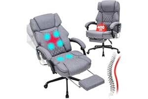 HESL Massage Office Chair with Foot Rest 6 Points Vibration and Heat Home Office Desk Chairs for Heavy People 400lbs Reclining Managerial Chairs Ergonomic Executive Chair (Grey)