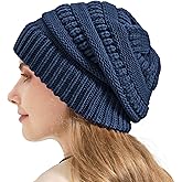 Cable Knit Slouchy Beanie for Women, Wool Winter Warm Womens Beanies, Trendy Oversized Slouch Hat Skull Ski Cap Hats