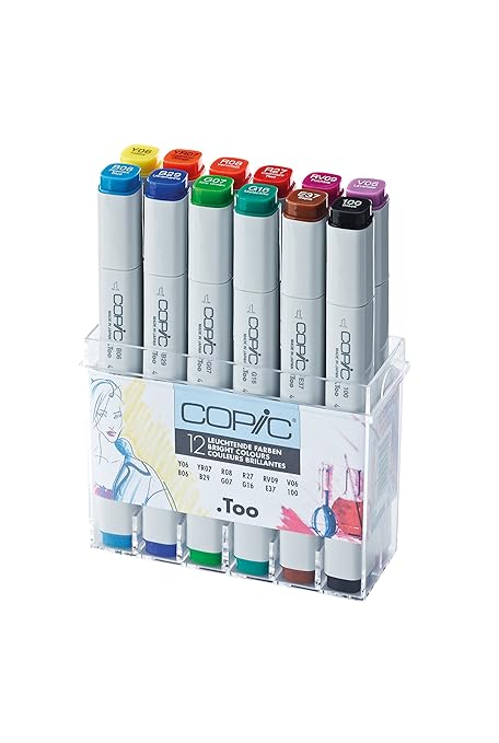 Copic classic Leuchtende Marker 12-er Set Y06, YR07, R08, R27, RV09, V06, B06, B29, G07, G16, E37, 100