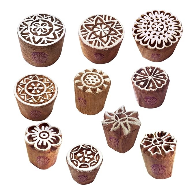 Royal Kraft Henna Holz Stempel Indisch Klein Runden Muster Druck Blöcke (Set von 10)