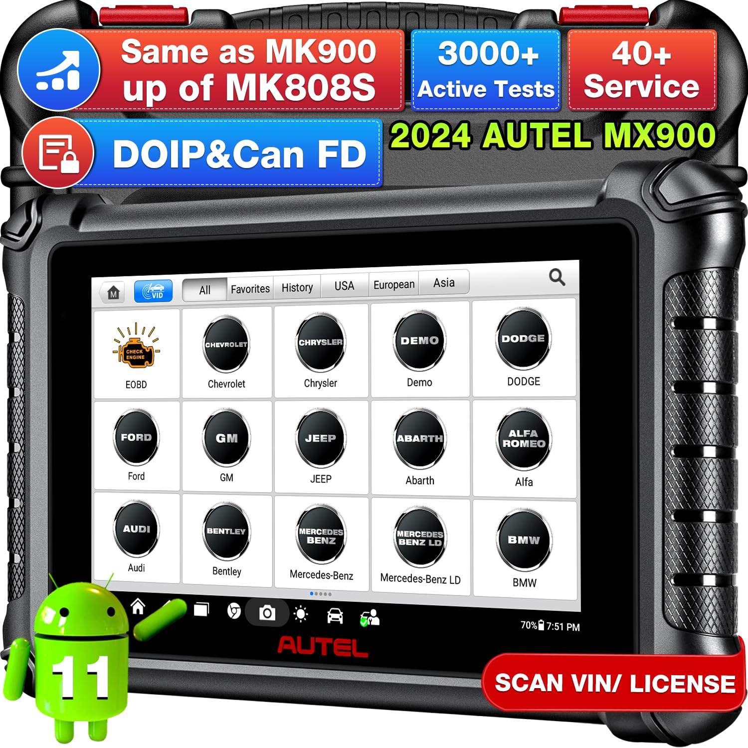 Autel Scanner Maxicheck MX900 OBD2 Scanner Tool Upgrade Of MaxiCom MK808 PRO MX808S MK808 MK808BT DS808 MP808S 40 Services Bidirectional Scan Tool All System Diagnostic 10000 Vehicles DoIP CAN FD