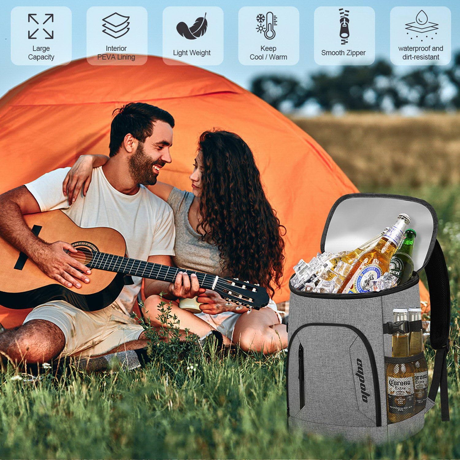Capolo Cooler Backpack 30/45 Cans, Insulated Thermal Bag Beverage Soft Cooler Lunch Camping Travel Picnic Hiking for Men Women