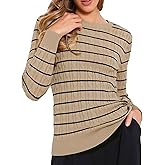 Allegra K Striped Sweater Tops for Women's Cable Knit Round Neck Fall Winter Pullover Sweaters Trendy