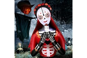 GRETE GOTYE 5FT Halloween Inflatables Day of The Dead Sugar Skull Blow Up Decorations with LED Lights and Built-in Sandbags, IDia De Los Muertos Decoration for Holiday Party Indoor Outdoor Garden Lawn Decor