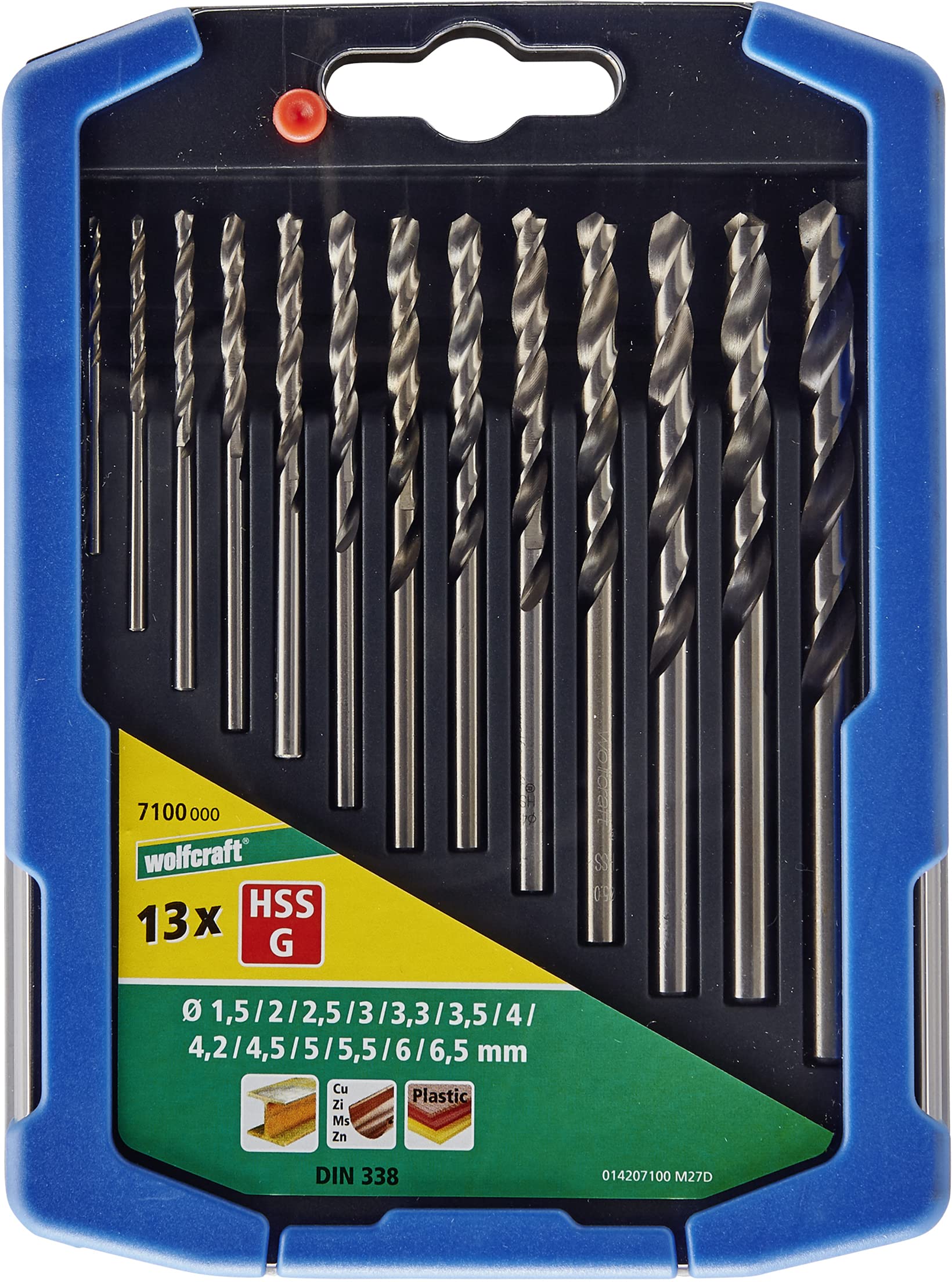 wolfcraft HSS Metal Drill Bit Set, 13 Pcs., Ground I 7100000 I for Drilling into Hard Materials