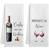 WOTYPU Funny Wine Kitchen Bar Towels, Wine Gifts for Women Men Dish Tea Towel, Corks are for Quitters Decorative Hand Towels for Kitchen Bar Cart Decor, 16x24 Inch Set of 2