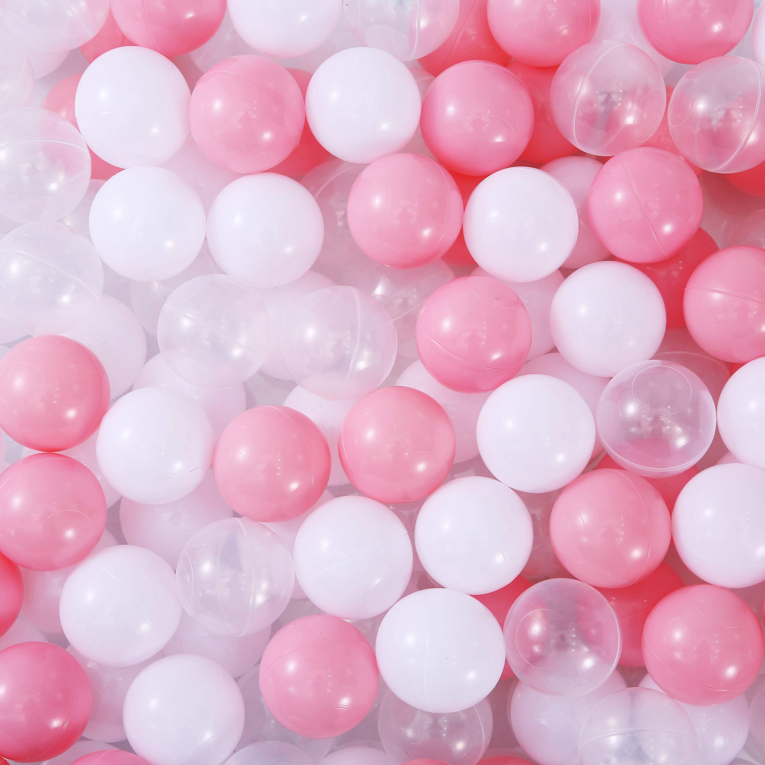 Thenese Ball Pit Balls for Kids, Pool Toys Thicken Soft Plastic Balls for Ball Pit BPA Free Toddler Toy White Clear and Pink 100pcs