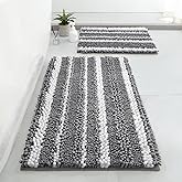 HOMEIDEAS Chenille Bathroom Rugs Sets 2 Piece, Cationic Dyed, Extra Soft Shaggy Absorbent Non-Slip Bath Mats, Machine Washable (32"x20"+24"x17", Dark Grey)